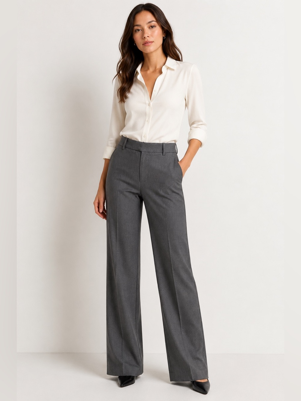 Abercrombie & Fitch Gray Wide Leg Tailored Trouser Pants 27L Long